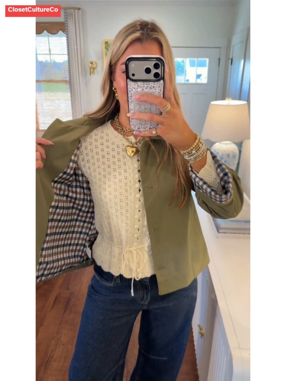 Oversize Trench Coat Plaid Lining Button Down Crop Jacket - Picture 6 of 6